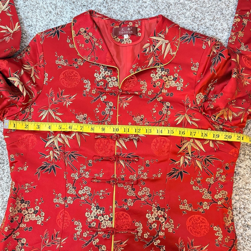 Asian Silk Red Gold Floral Women’s Jacket Blazer Size XXL Frog Button Closure - Picture 13 of 16